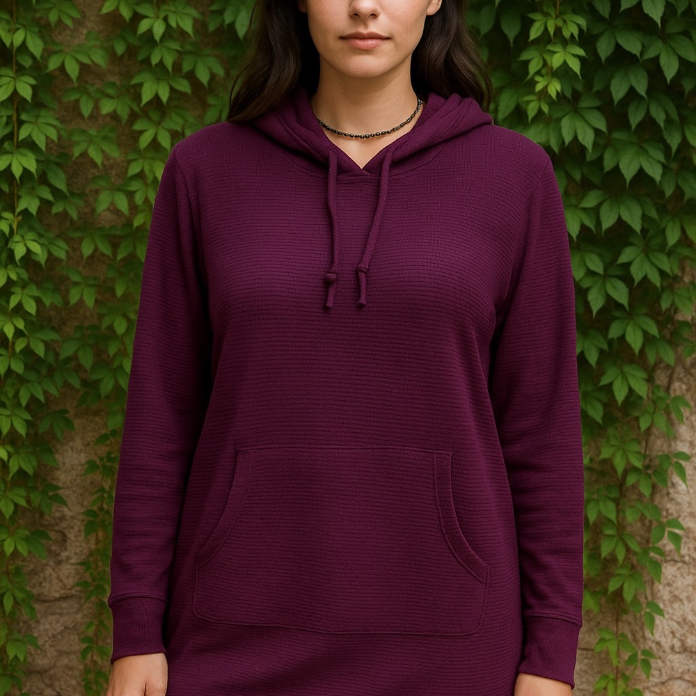 ROAMAN'S Burgundy Rib-Knit Hooded Sweater, 18/20